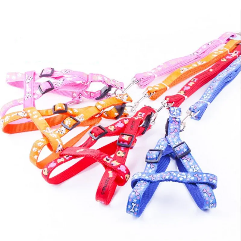 

Colorful Printed Adjustable Breathable Nylon Dog Harness and leash set Pet Vest Rope Dog Chest Strap Leash Set