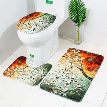 

3Pcs/Set Tree Printed Toilet Cover Water Absorption Bathroom Mat Anti Slip U Shaped Rug