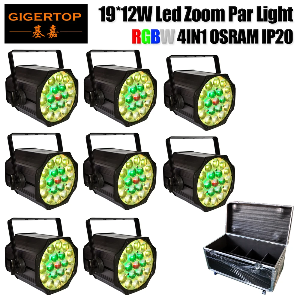 

8in1 Road Case Pack 19x12W High-Efficiency OS-RAM RGBW LEDs Studio PAR Stand-Alone Control 0-100% Electronic Dimming lens panel