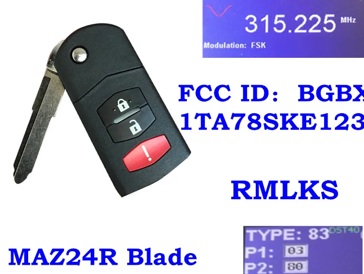 RMLKS Replacement New Folding 315MHz Remote Key Fob 3Btn for Mazda 2 3 5 BGBX1T478SKE125-01 BGBX1TA78SKE123 | Автомобили и