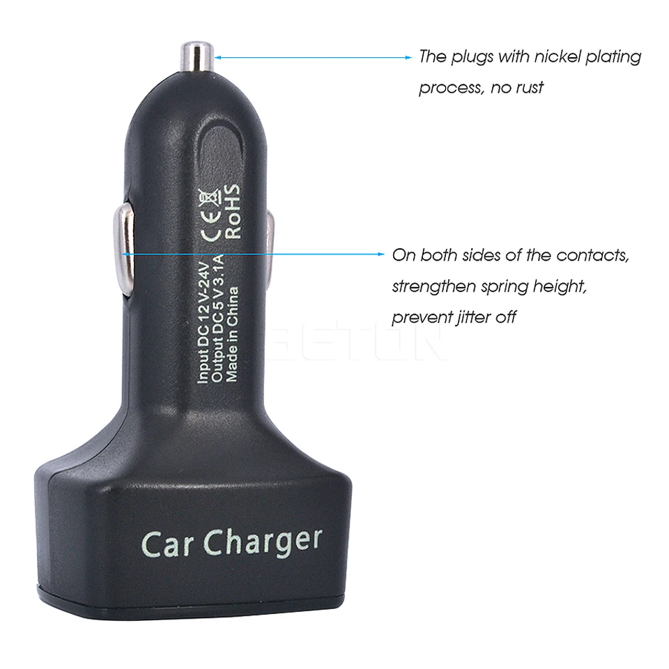 DC 12-24V 4 в 1 usb Автомобильное зарядное устройство с двумя портами 3.1A с температурой/напряжением/током и цифровым дисплеем синий светильник