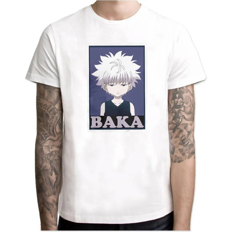 Охотник х Охотник футболки Killua Zoldyck Baka классический комикс о-образный вырез с коротким рукавом классический аниме Япония хлопок футболки мужские