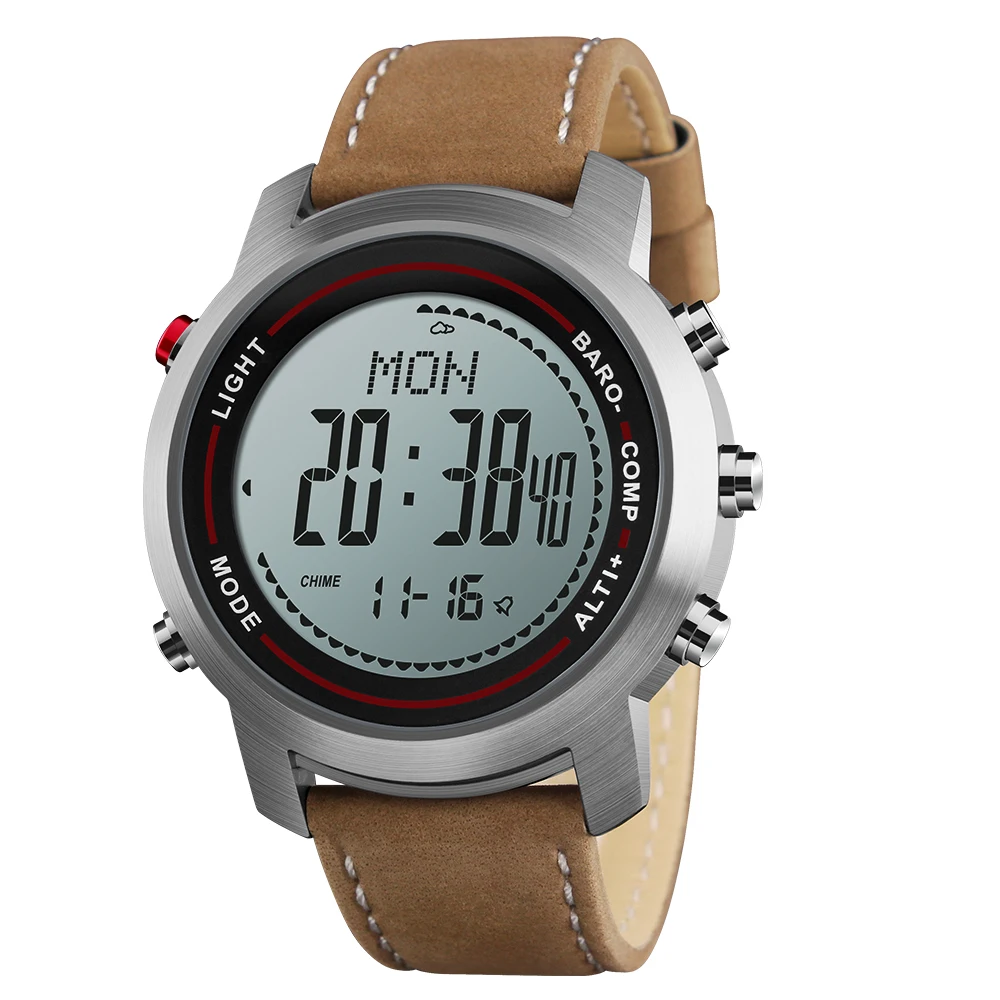 Comprar Banda de cuero de moda para hombre multifunción 5ATM de acero inoxidable Dial montañeer reloj deportivo altímetro barómetro termómetro