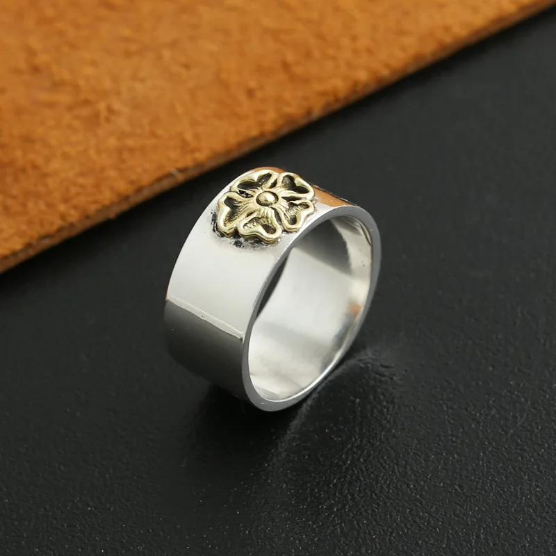 

S925 Sterling Silver Retro Thai Silver Jewelery Simple Fashion Takahashi Goro Clover Men And Women Fashion Ring