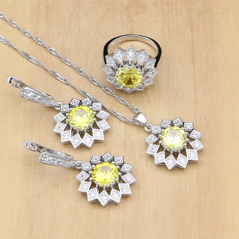 Silver 925 Jewelry Natural Light Yellow CZ Costume Jewelry Sets For