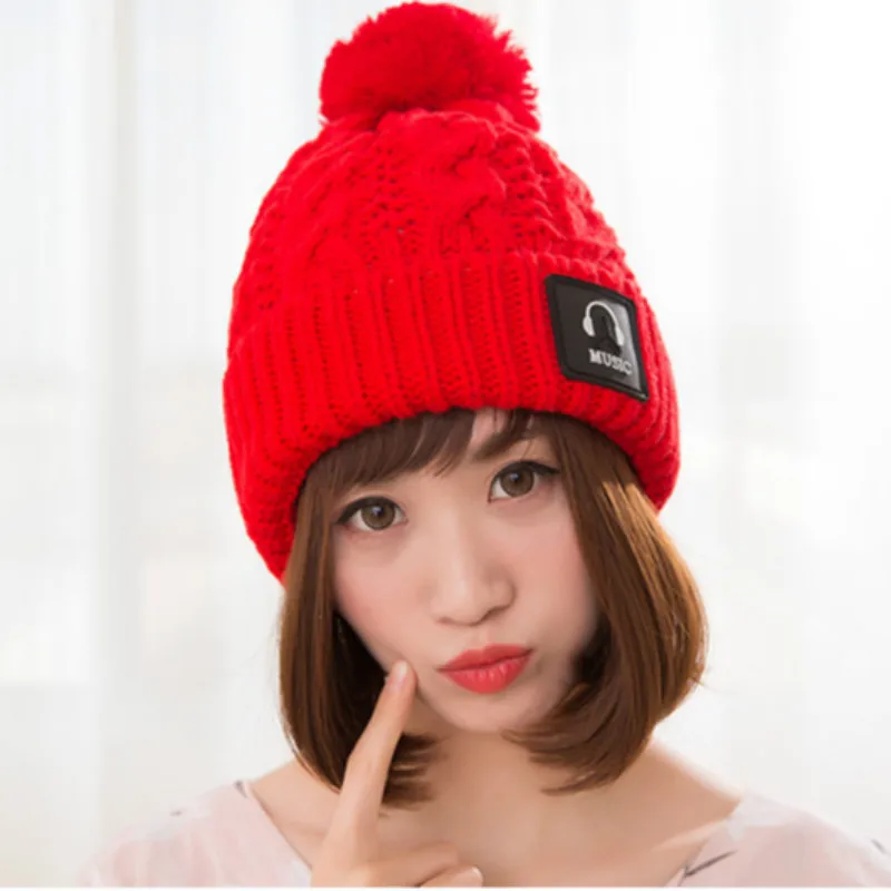 

2017 Europe Style New Winter Twist Hair Ball Thick Warm Wool Knit Woman Hat Ear Millinery Winter Hat Student Cap