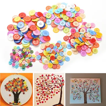 

100 Pcs Cute Mixed2 Holes Flatback Scrapbook Knopf Appliques Assort Resin Painting Buttons 9-20mm Random