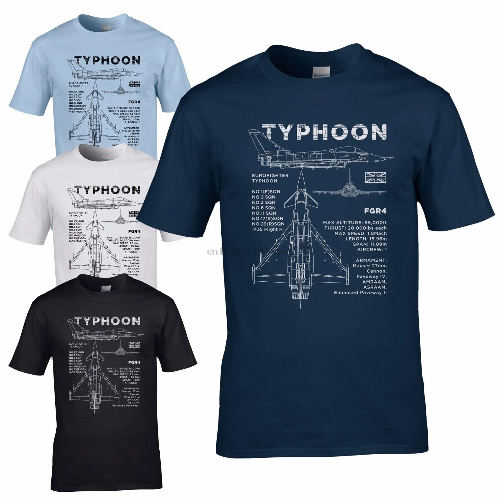 

Eurofighter Typhoon Blueprint T-Shirt - Aircraft RAF FGR4 Plane Design Mens Top