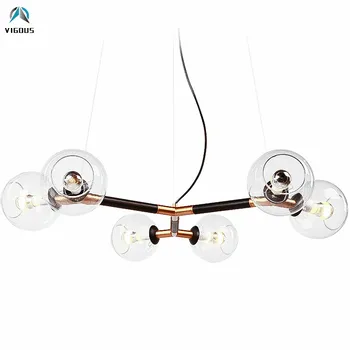 

Post Modern Glass Globe Shades Led E14 Chandelier 3 Lights Dining Room Suspension Lamp Metal Hanging Lamp Indoor Lighting