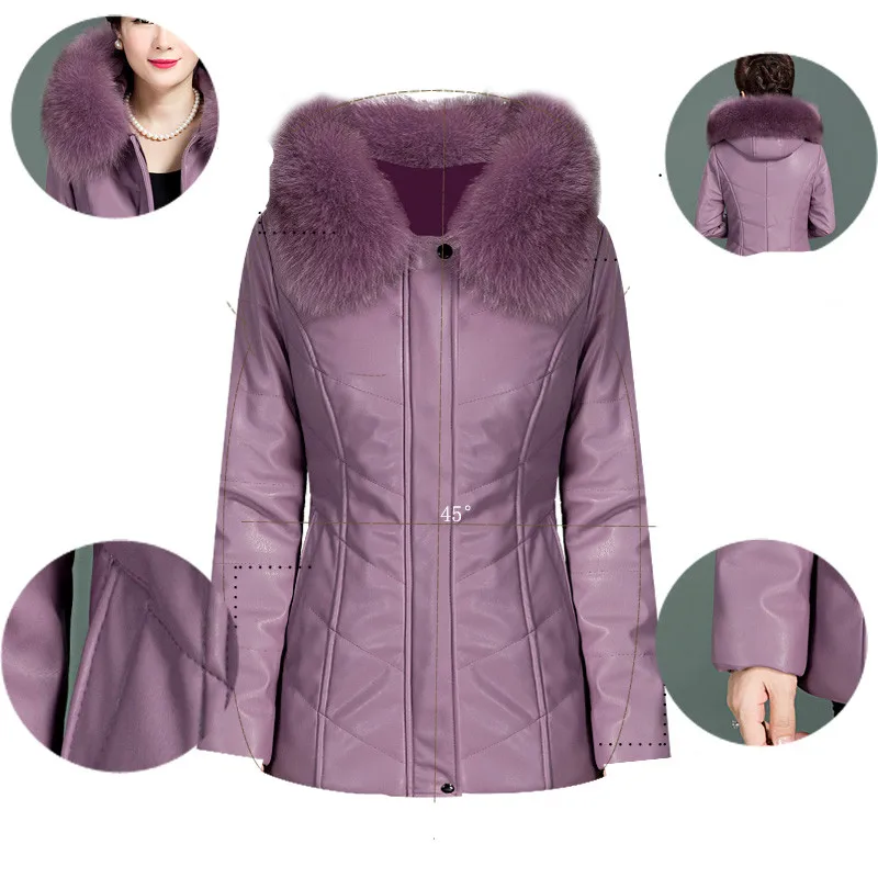 Leather Jacket Women Fur Collar Middle Age Women Coats And Jackets Leather Coats Women Winter Jacket Long 2018 New LZ987  (5)