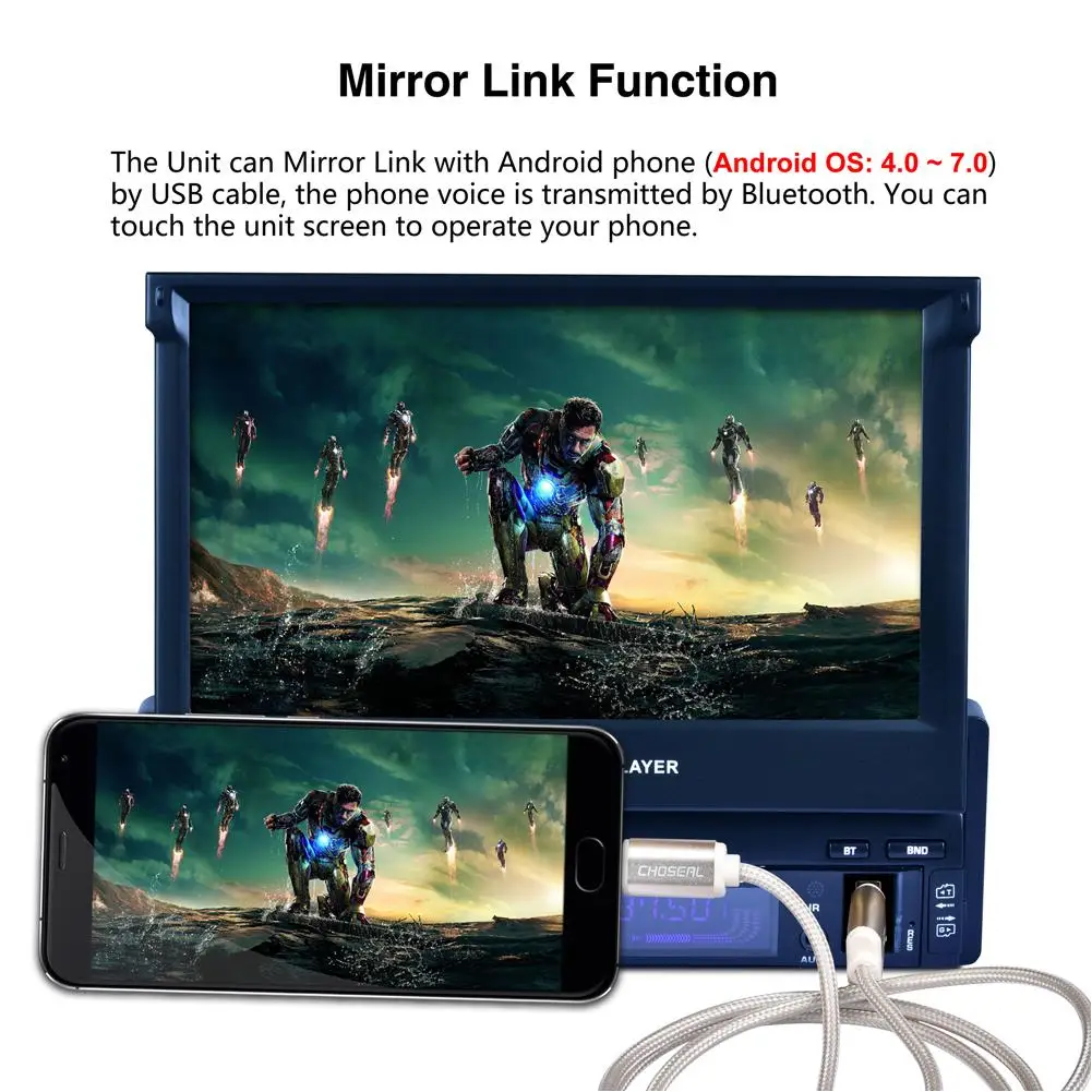 

New 7-Inch Car Automatic Retractable Screen Mp5Mp4Mp3 Colorful Lights Am Fm Front And Rear Mark Bluetooth Radio Media Player