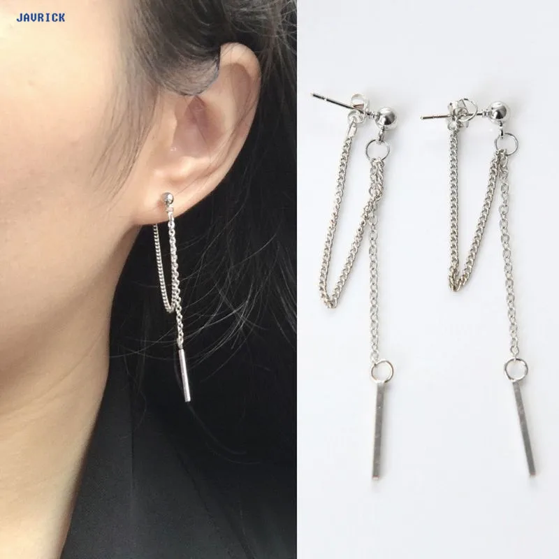 

JAVRICK Sliver Double Tassel Chain Bar Dangle Drop Earring Kpop Korean Fashion Jewelry Exquisite Earrings Christmas Gifts