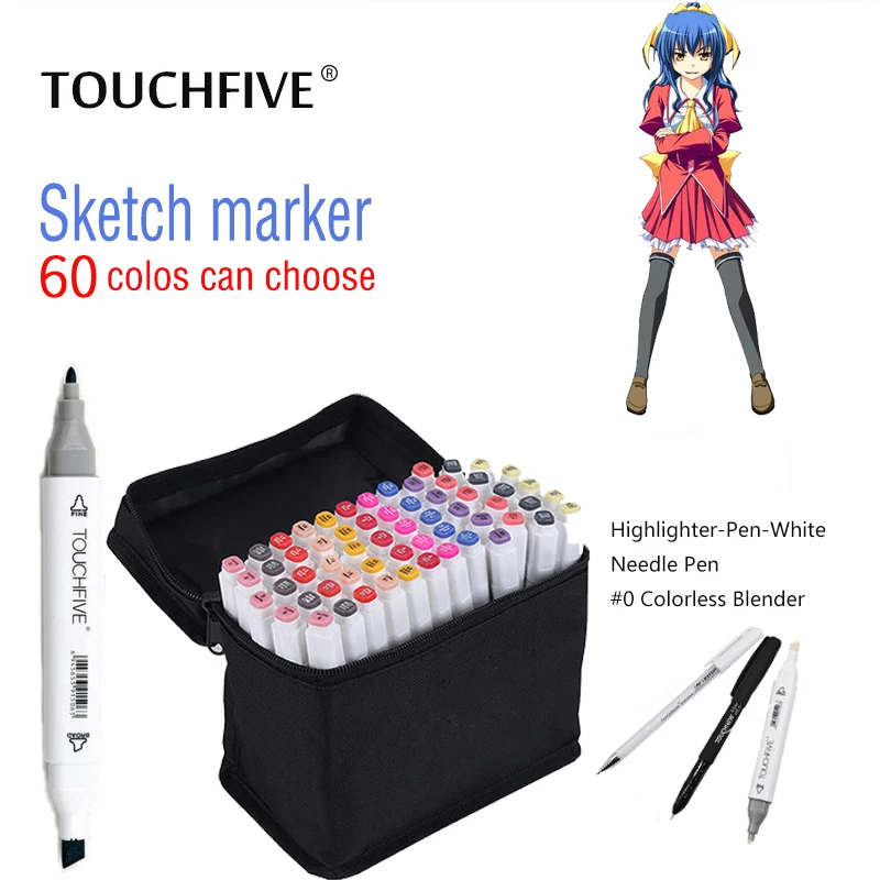 

TOUCHFIVE 60 Colors Pen Marker Set Dual Head Sketch Markers Brush Pen For Draw Manga Animation Standard Design Art Supplies