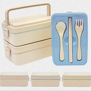 

New Arrival Wheat Straw Lunch Box Japanese Wheat Cutlery Lunch Box Rice Husk Dinnerware Student Portable Microwavable Lunch Box