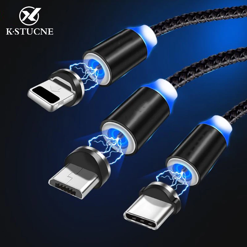 

Magnetic Cable For Apple iPhone X 7 8 6 Max XR Woven Mobile LED C-type Micro For Huawei Samsung Millet USB Magnet Charger Cable