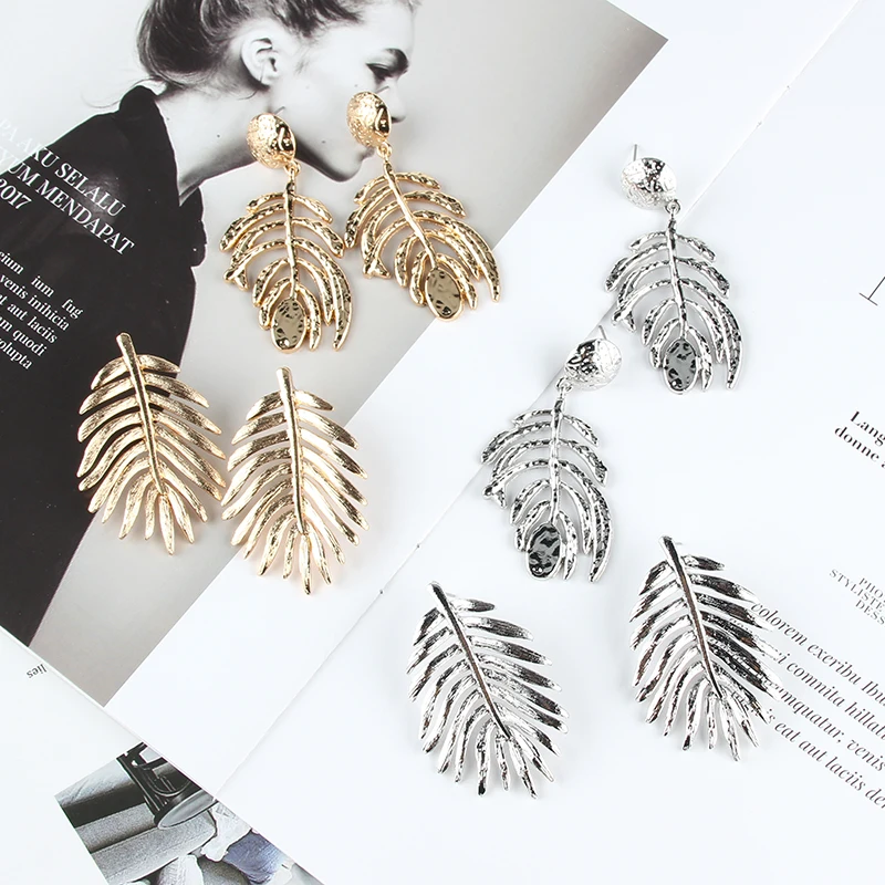 

Girlgo Fashion Metal Leaf Dangle Earrings For Women Geometric Long Boho Dangle Earrings Female Gold Siver Color Vintage Bijoux