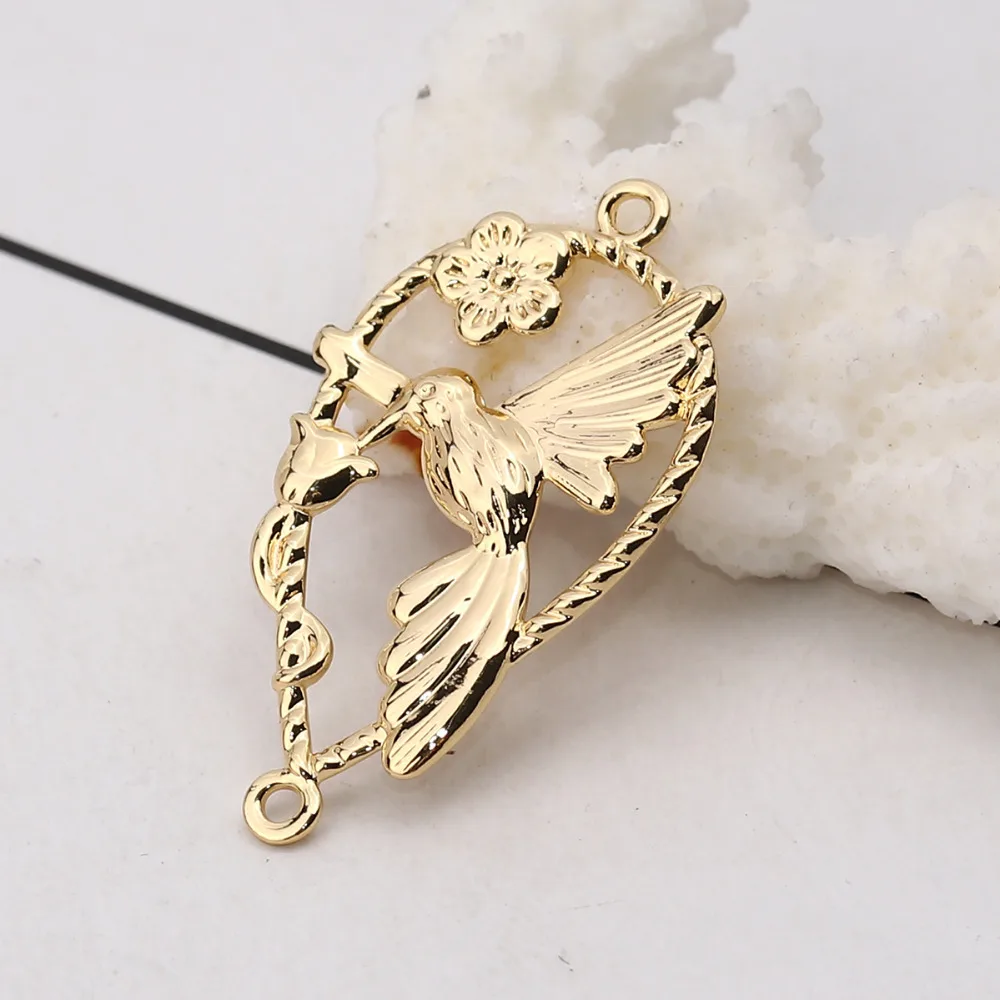 

DoreenBeads Copper Connectors Hummingbird Gold Color Filled Drop Hollow Jewelry Accessories 33mm(1 2/8") x 19mm( 6/8"), 10 PCs