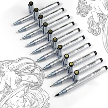 10 шт./партия маркеры для кистей на водной основе, разные кончики, черные FineLiners, разные размеры, Черные Карандаши для рисования, товары для рукоделия