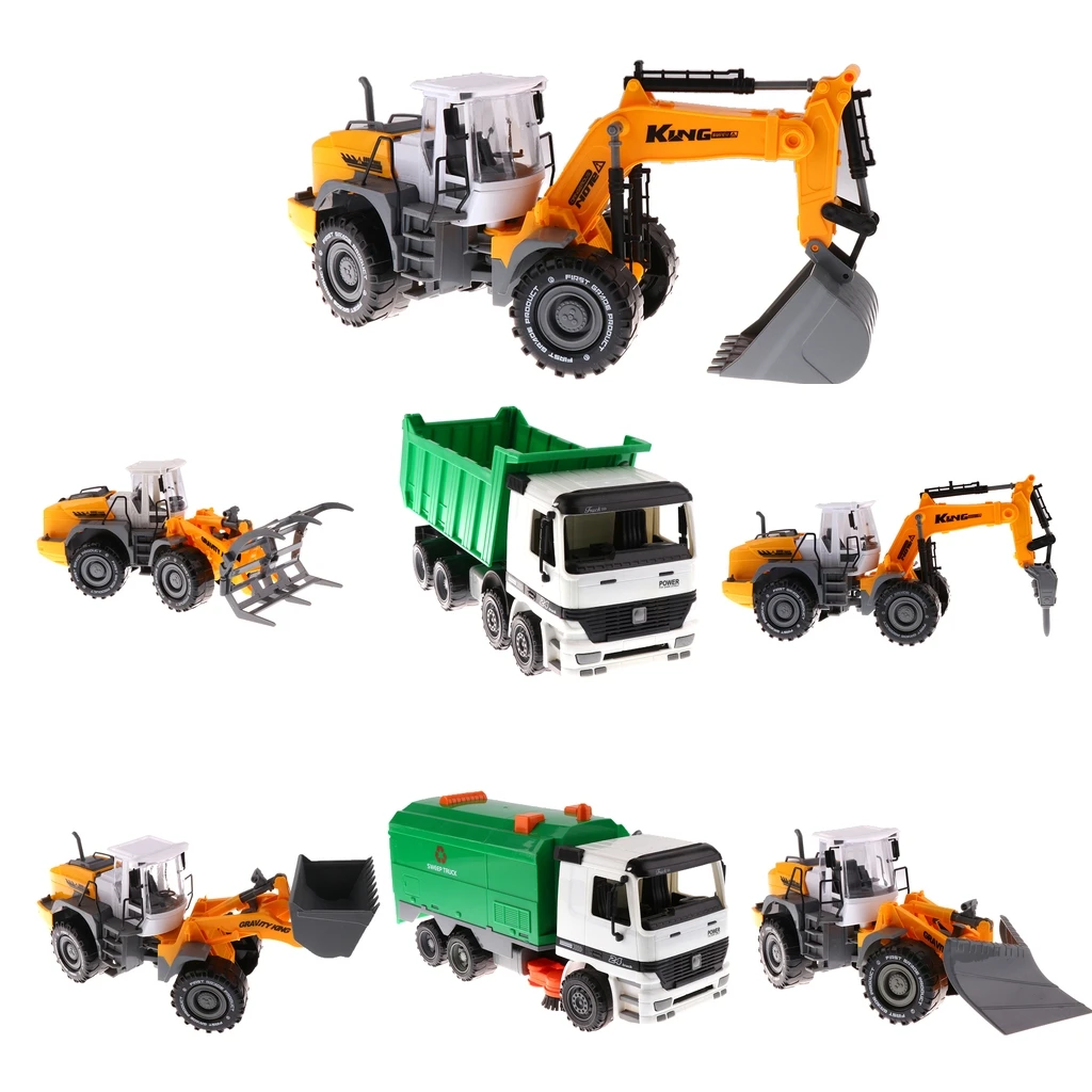 1/22 Plastic Friction Powered Dump Truck Construction Vehicle Toy Dump TruckExcavator Bulldozer Street Sweeper for Kids