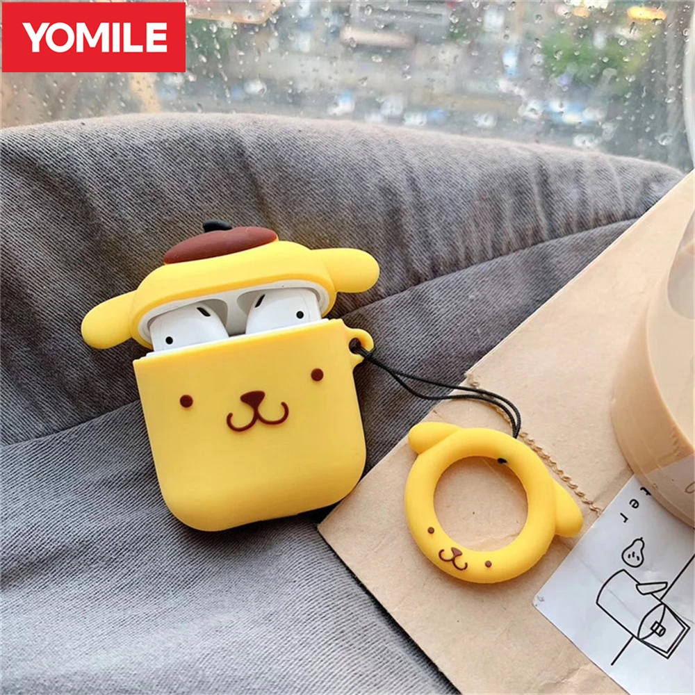

Cute Cartoon Pudding Dog Earphone Silicone Case For Apple AirPods 2 Lovely Purin Puppy Bags Cover Air Pods Funda Key Ring Straps