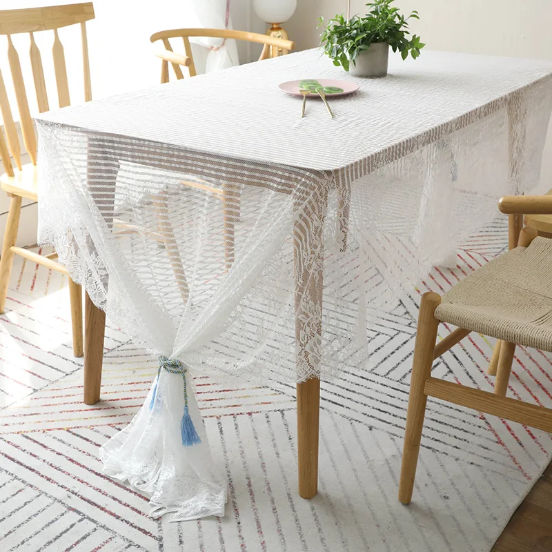 

Soft Lace Tablecloth White Floral Coffee Table Cloth Towel Cover for Home Decoration