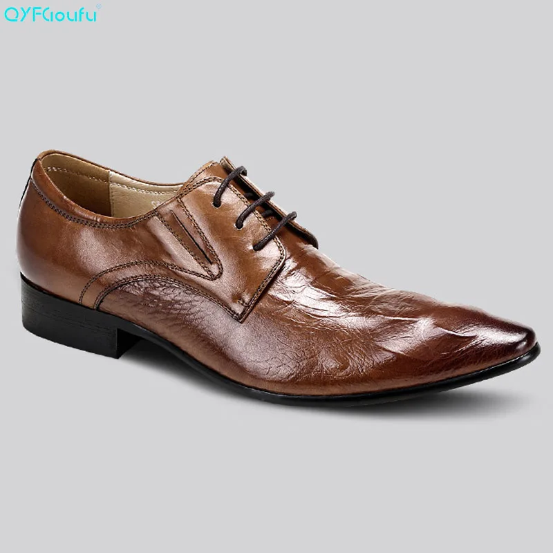 

Designer Formal Men Pointed Toe Dress Shoe Genuine Leather Black Khaki Brown Alligator Pattern Italian Oxford Shoe