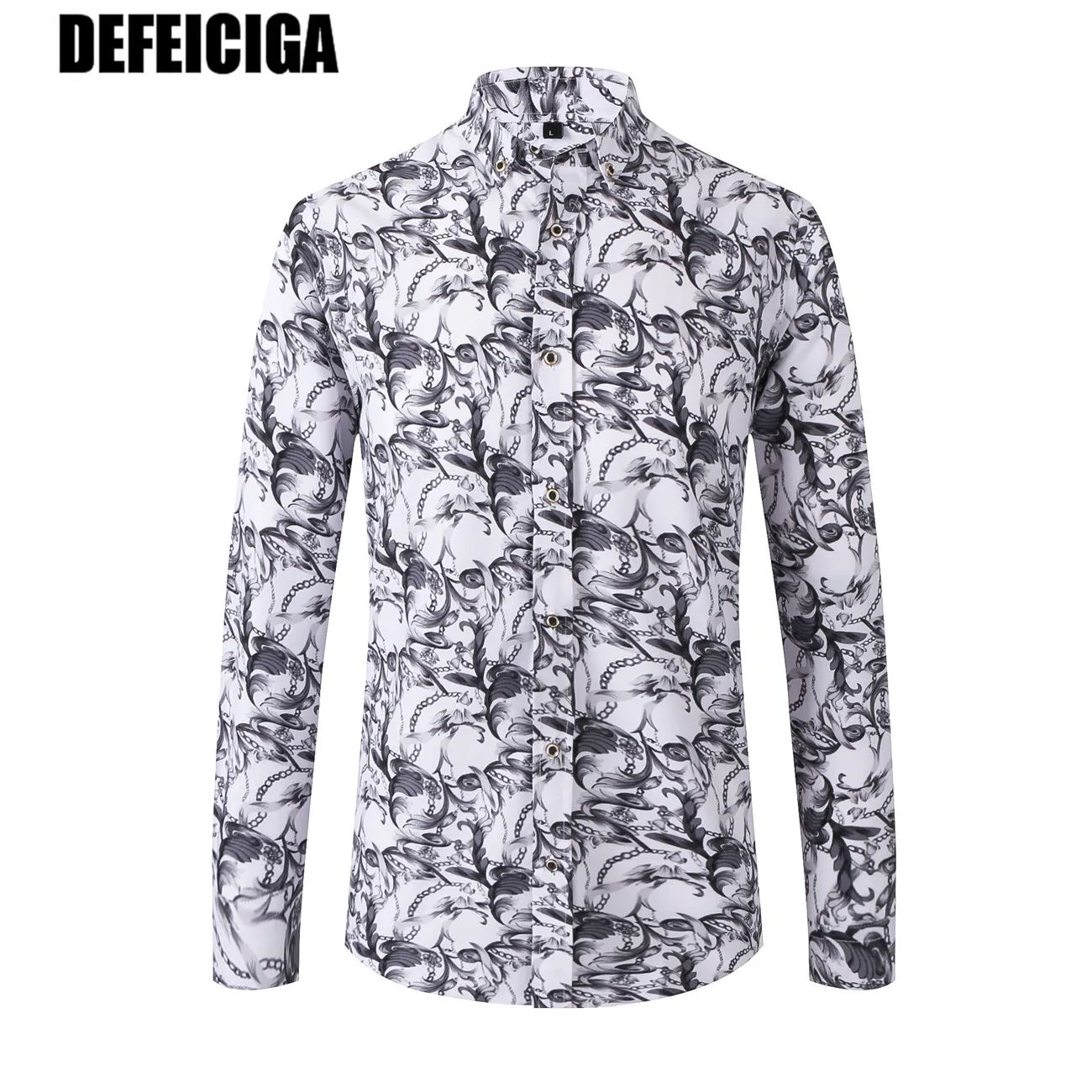 2019 DEFEICIGA Spring Hawaiian Shirt Long Sleeve Plus Size
