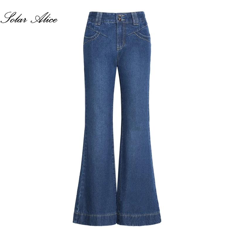 

Free Shipping 2018 Autumn High Quality Women's Boot Cut Jeans Mid Waist Wide Leg Pants Bell Bottom Flares Trousers Size 26-33
