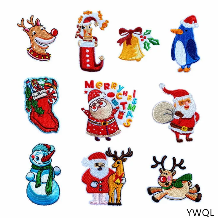 

New arrival 10 pcs Holiday Series Embroidered patches iron on cartoon Motif Applique decor repair embroidery accessory
