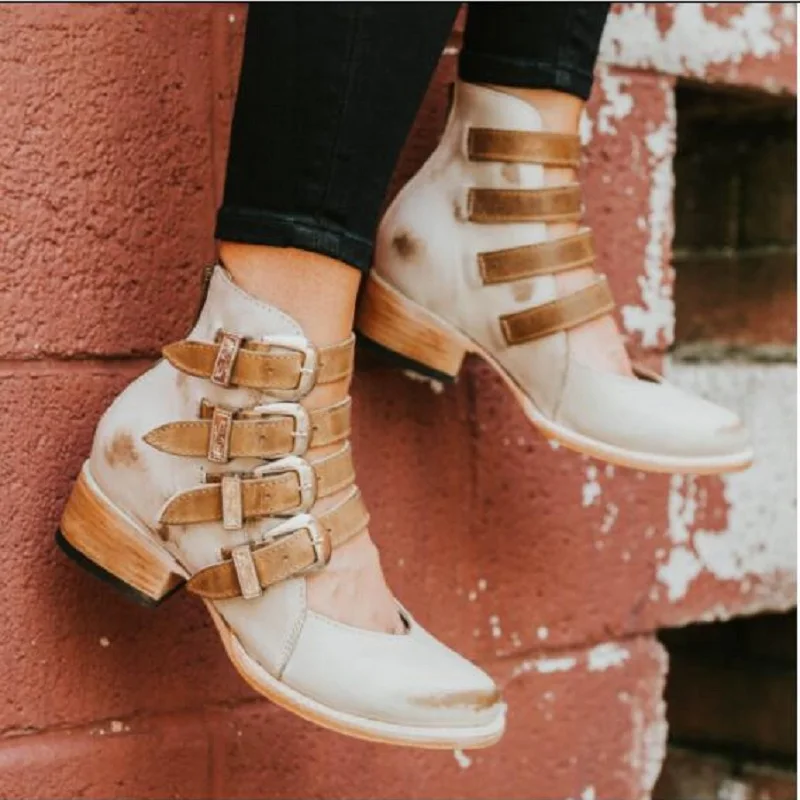 Женские туфли-гладиаторы из искусственной кожи; сезон весна-осень; винтажные туфли-лодочки на среднем каблуке с ремешком и пряжкой; женская обувь размера плюс; zapatos de mujer - Цвет: beige