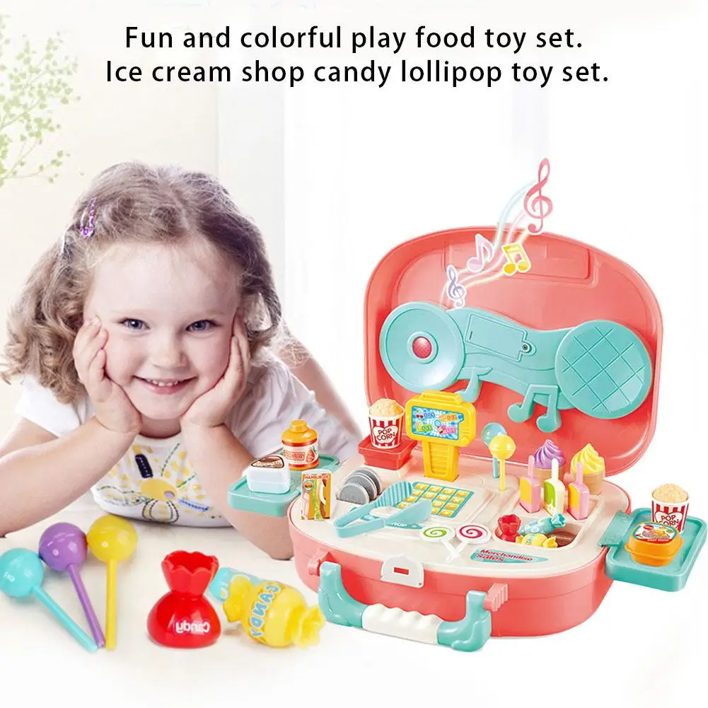 الاطفال محاكاة مجموعات الالعاب الآيس كريم متجر الحلوى مصاصة اللعب منزل حقيبة مع الضوء والموسيقى الطفل هدية عيد ميلاد الحاضر