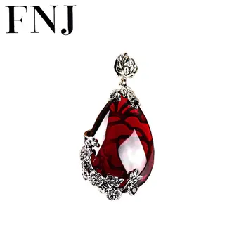 

FNJ 925 Silver Flower Pendant Real Stone 100% Pure S925 Solid Thai Silver Synthetic Garnet Pendants for Women Jewelry Making