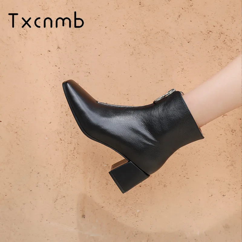 

TXCNMB 2019 ankle boots for women Genuine leather top quality high heels Chelsea boots zip autumn dress party shoes woman