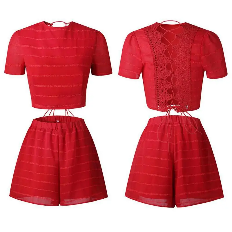 

Summer Sexy Women O-neck Short Sleeve Tops + Shorts Two Piece Set Female Office Suit Set Women's Clothes