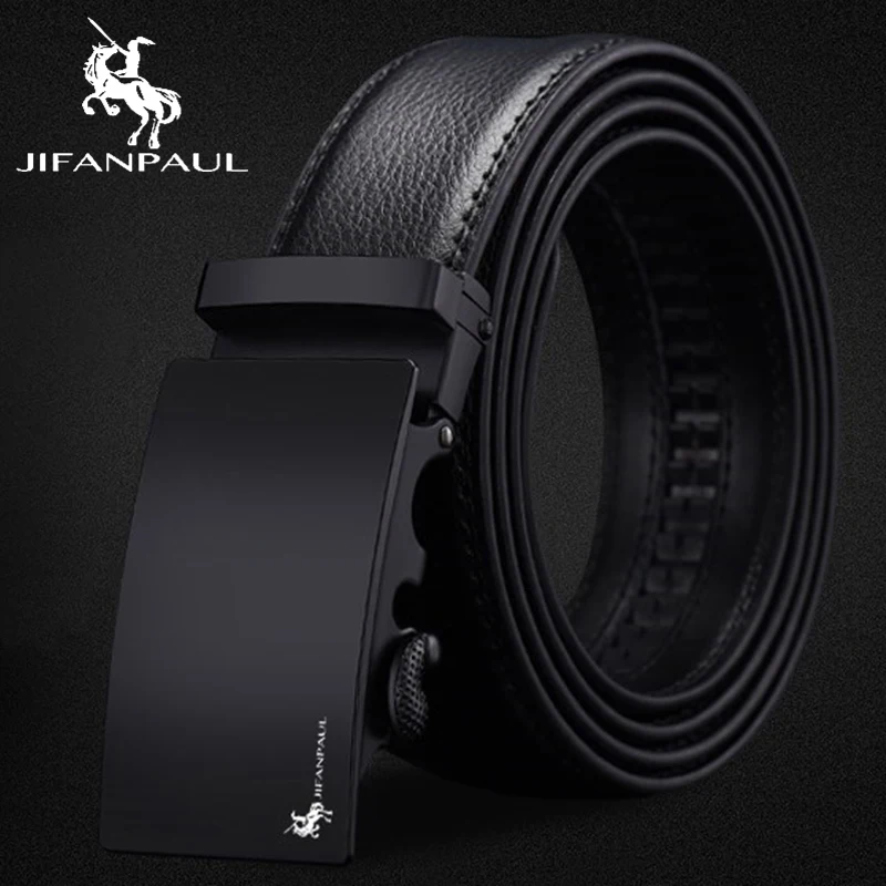 JIFANPAUL кожаный мужской ремень высокого качества черный ремень классический дизайн металлическая Автоматическая пряжка
