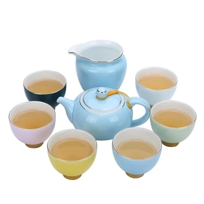 

Complete Set Ceramic Kung Fu Tea Set Rainbow Teacup Teapot Chahai GaiWan Handmade Color Teapot Tea ceremony Household