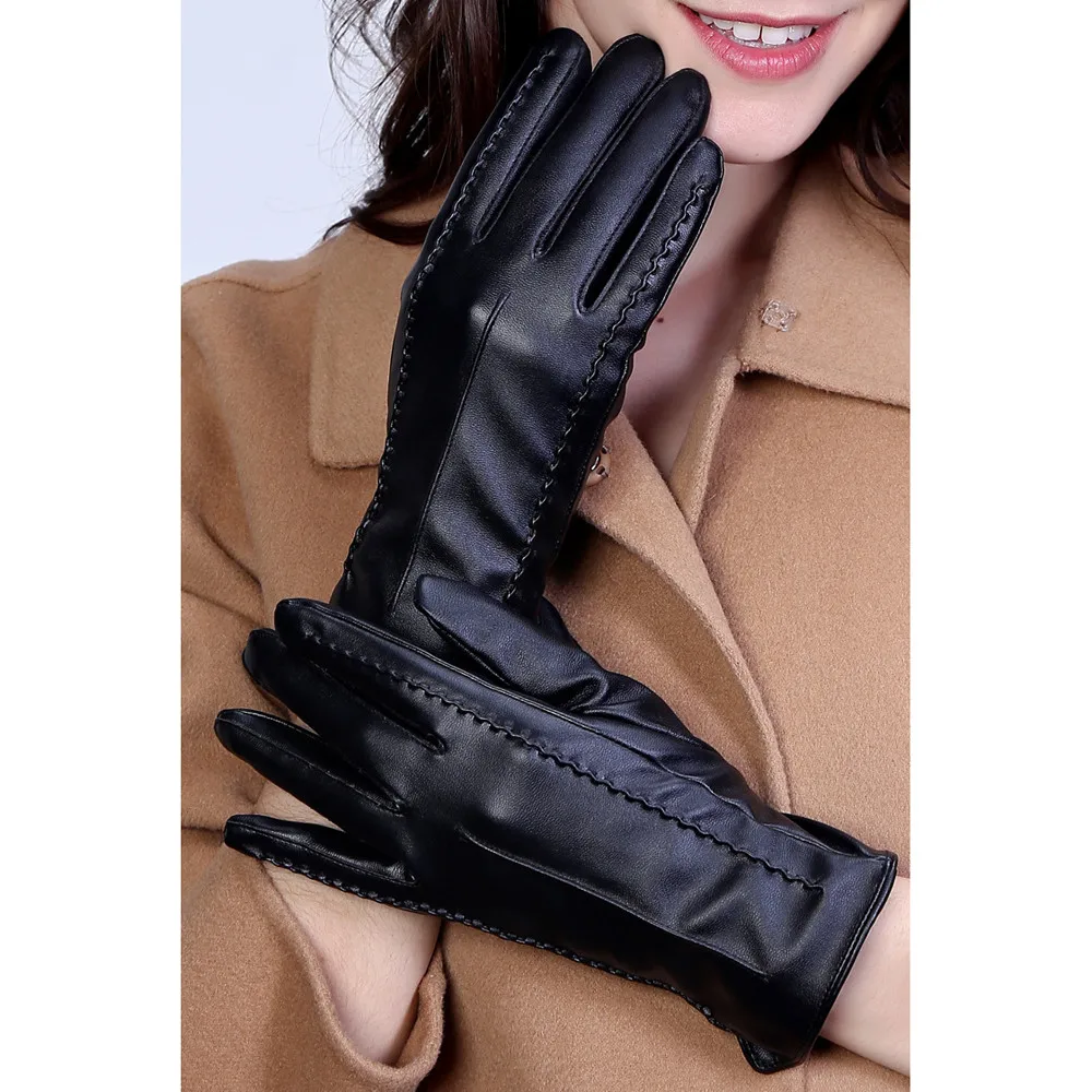Осенне-зимние модные женские черные перчатки из искусственной кожи теплые перчатки без пальцев s10 se21