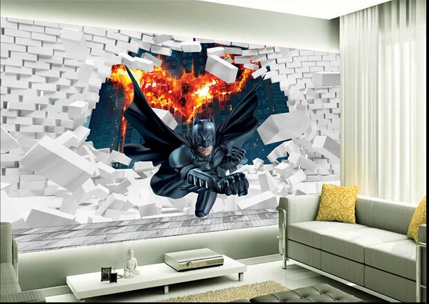 Custom Papel De Parede Infantil 3d Batman To Break The Wall For Boys And Girls Bedroom Children