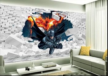 

Custom papel DE parede infantil, 3d batman to break the wall for boys and girls bedroom children room background wall wallpaper