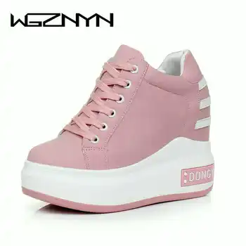 

WGZNYN Fashion Women Breathable PU Leather Shoes Woman Vulcanized Sneakers Platform Height Increased Shoes Thick Sole Shoes W509