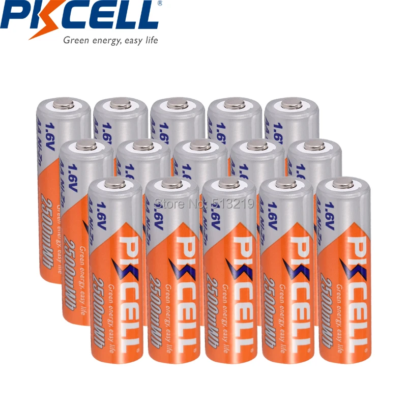 

15PCS PKCELL 2500mWh 1.6V AA Ni-Zn batteries AA Rechargeable Battery Over-current Protection NI ZN batteries for Toys Camera