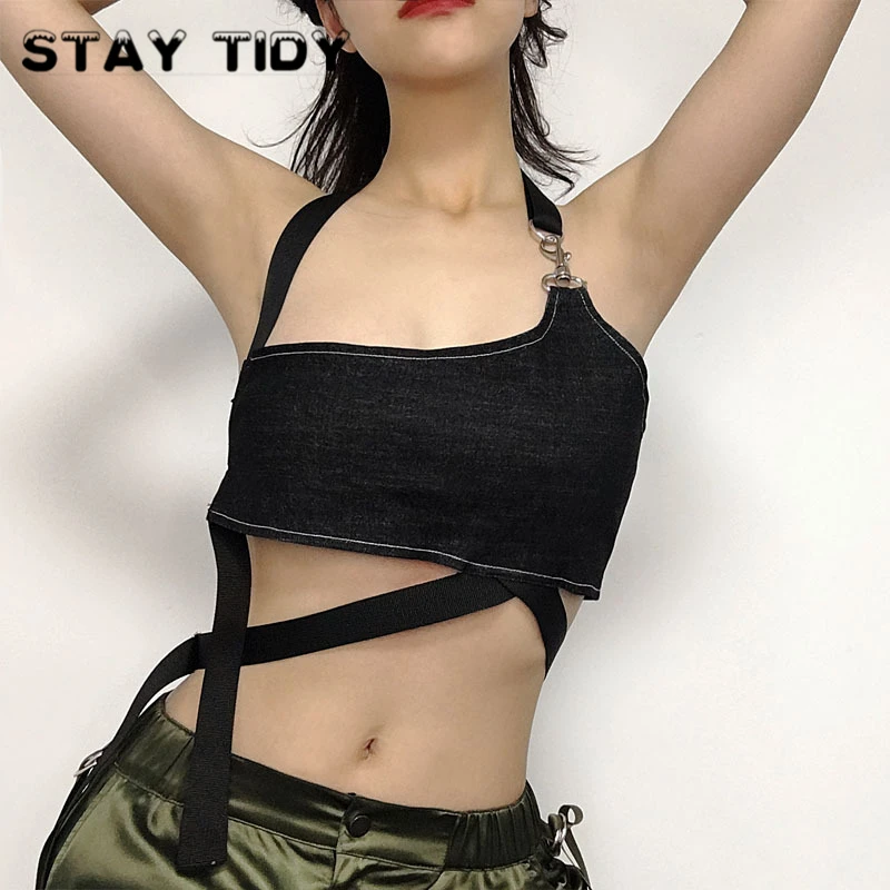 

STAY TIDY Sexy Mesh Transparent Digital Printing Crop Tops 2019 Summer Women Spaghetti Straps Ruffles Camisole Tops Streetwear