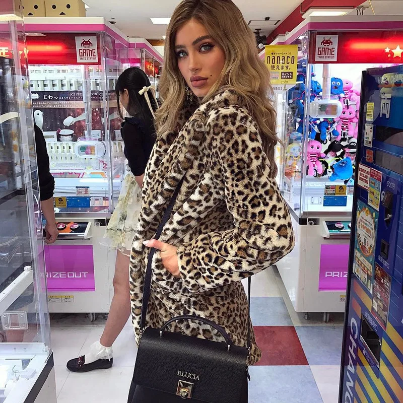 

Elegant Leopard Print Faux Fur Coat Women 2018 Autumn Winter Warm Soft Parka Overcoat Female Plush Casual Outwear Coat S-3XL
