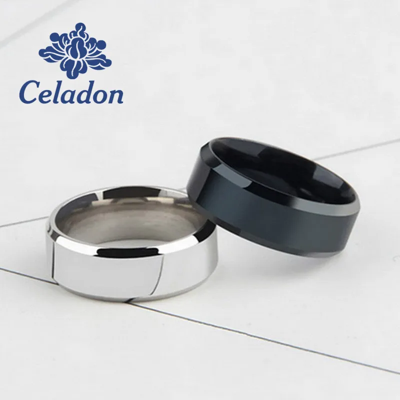

New Arrival Men Titanium Steel Ring Domineering Smooth Double Beveled Rings Silver Black color Wedding For Unisex Jewelry
