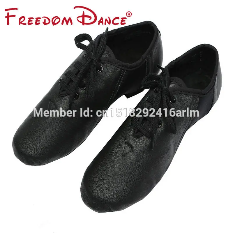 Zapato de baile Jazz con cordones de cuero Oxford elástico, zapatillas negras para gimnasio, zapatillas de baile de Ballet para adolescentes y adultos - AliExpress