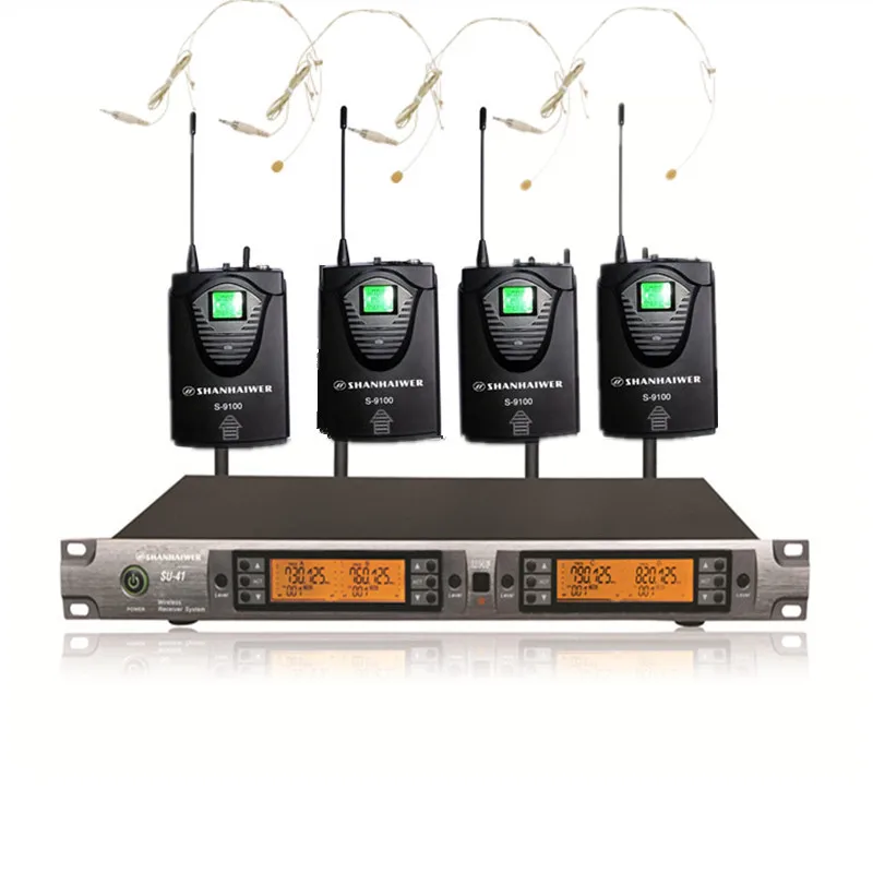 UHF 4*100 channel Ear wearing Waist hanged professional wireless