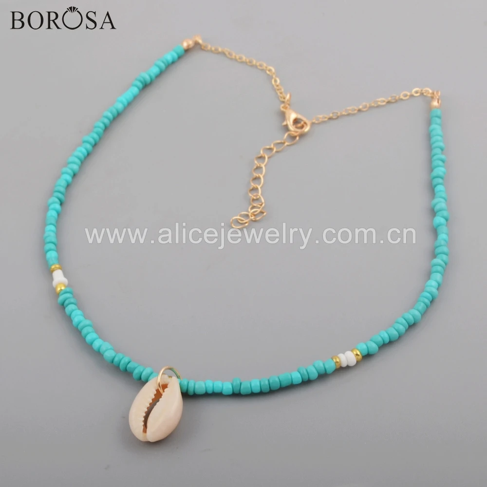 

BOROSA 10PCS New Arrival Natural Cowrie Shell Blue Freedom Beads Choker Seashell Pendant Necklace Jewelry for Wholesale WX1079