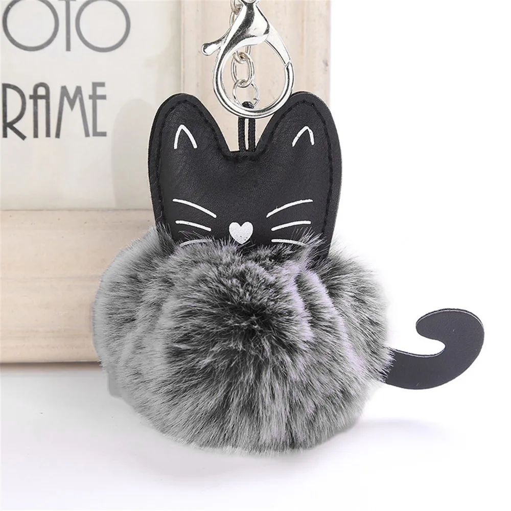 8CM 13 Colors Fluffy Rabbit Fur Ball Key Chain Cute Cream Black Pompom Artificial Keychain Women Car Bag Ring -Ff | Украшения и
