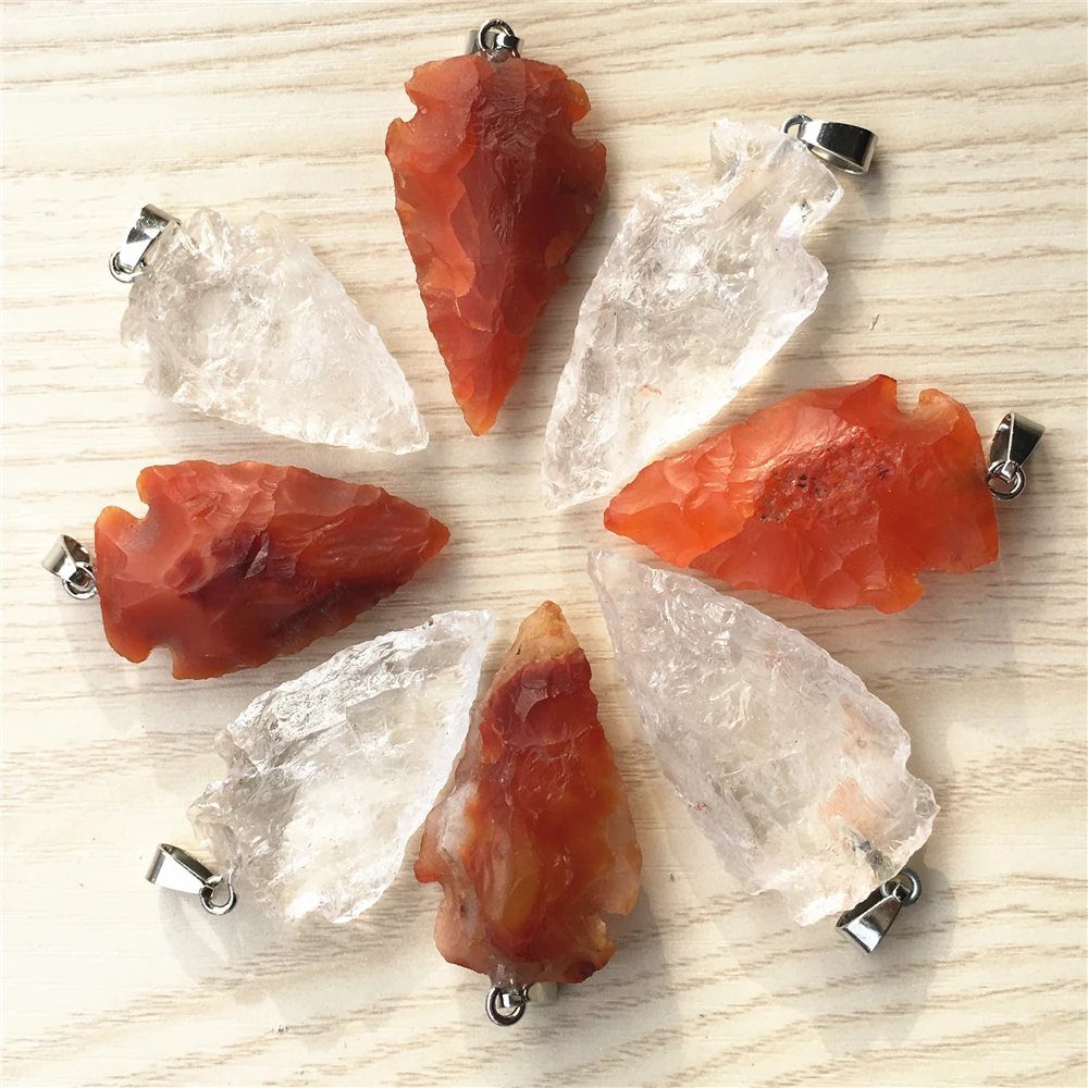 

Women Men Raw Ore Gems Clear quartz Red Agates Charm Pendant For Necklace Arrow head Rough Healing Point Natural Stone Pendants