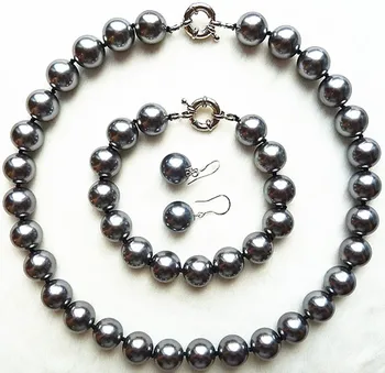 

Perfect Shell Pearl Jewerly Set 12mm White Shell Pearl Necklace Bracelet Earring Bead women Jewelry set 925 claspgirl Wedding